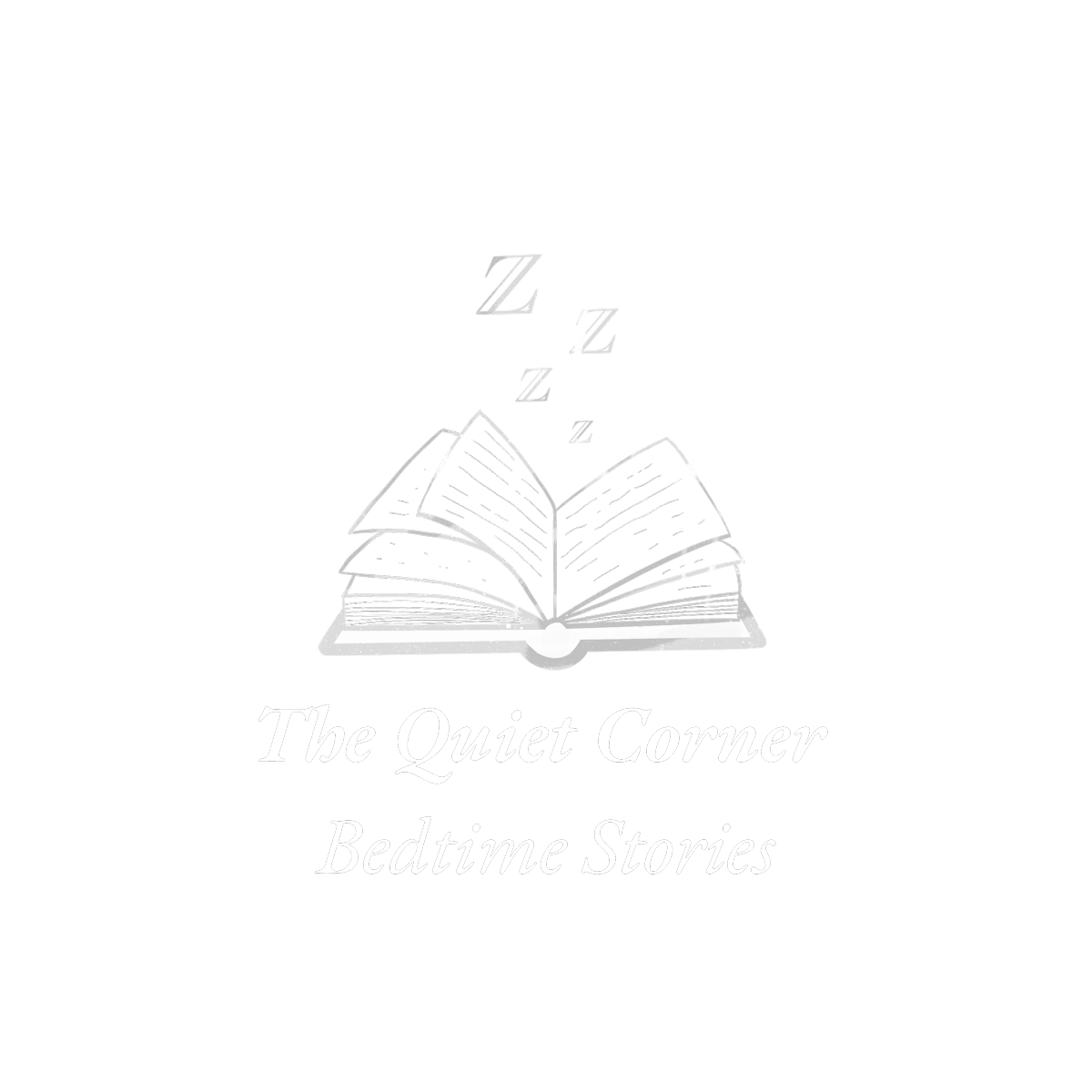 The Quiet Corner Bedtime Stories logo with an open book under a night sky